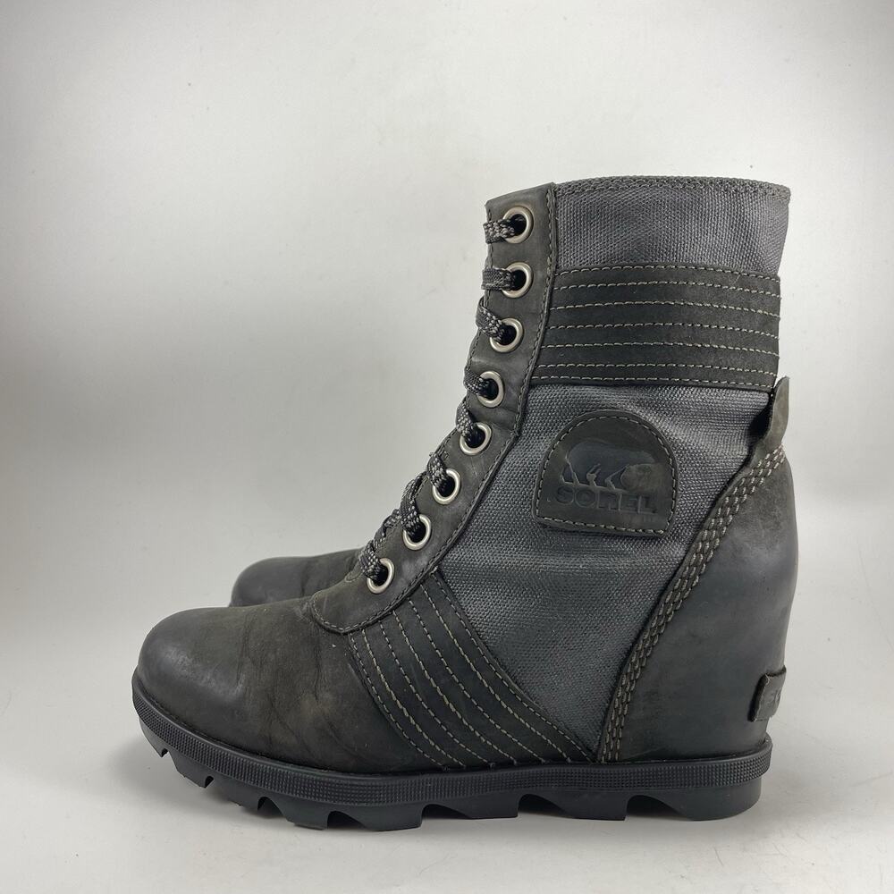 Sorel Lexie Wedge Womens Size 7 Black Leather Waterproof Lace Up Ankle Boots - Picture 3 of 13